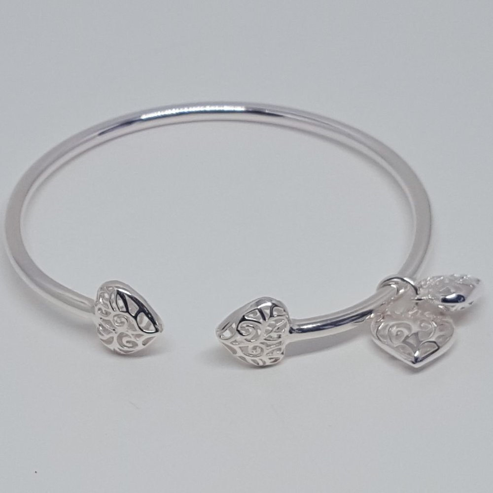 Bracelet Sterling Silver Cuff Bangle With Heart